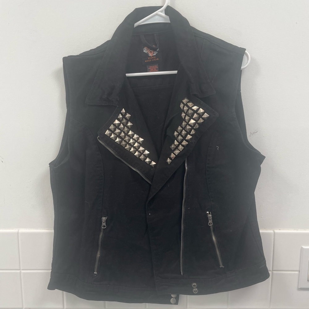 Vance Biker Wear Black Denim Studded Vest size xl